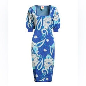🌿💙 FARM Rio Tropical Groove Knit Midi Dress Blue Floral Sz Small NWT